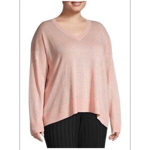 Eileen Fisher Organic Linen Ribbed V Neck Pink Sweater XS/PT